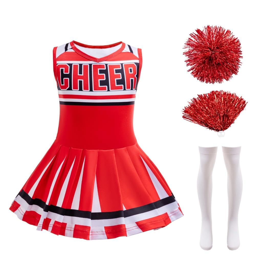 Dressy Daisy Girls Cheerleader Cheerleading Halloween Cheer Costume Dress Up Outfit Uniform with Poms Poms and Sock