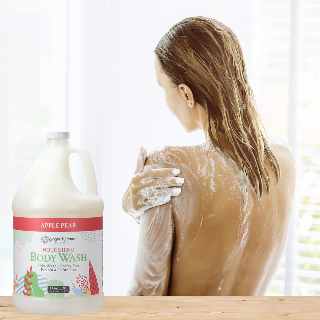 Ginger Lily Farms Botanicals Nourishing Body Wash, 100% Vegan & Cruelty-Free, Apple Pear Scent, 1 Gallon Refill (128 fl oz)