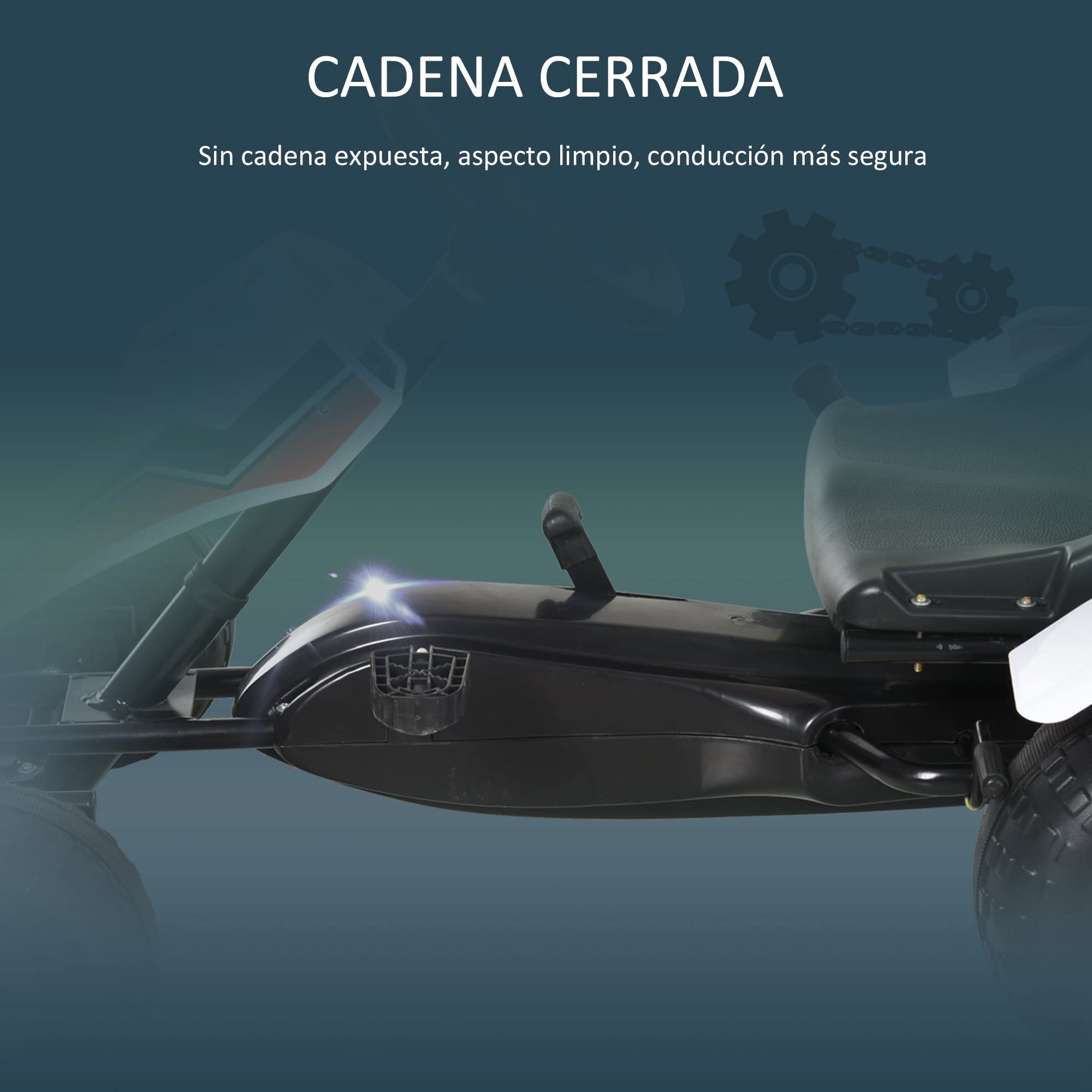 HOMCOM Go Kart a Pedales para Niños de +3 Años Coche de Pedales Infantil con Asiento Ajustable y Freno de Mano 104x66x57 cm Blanco y Negro