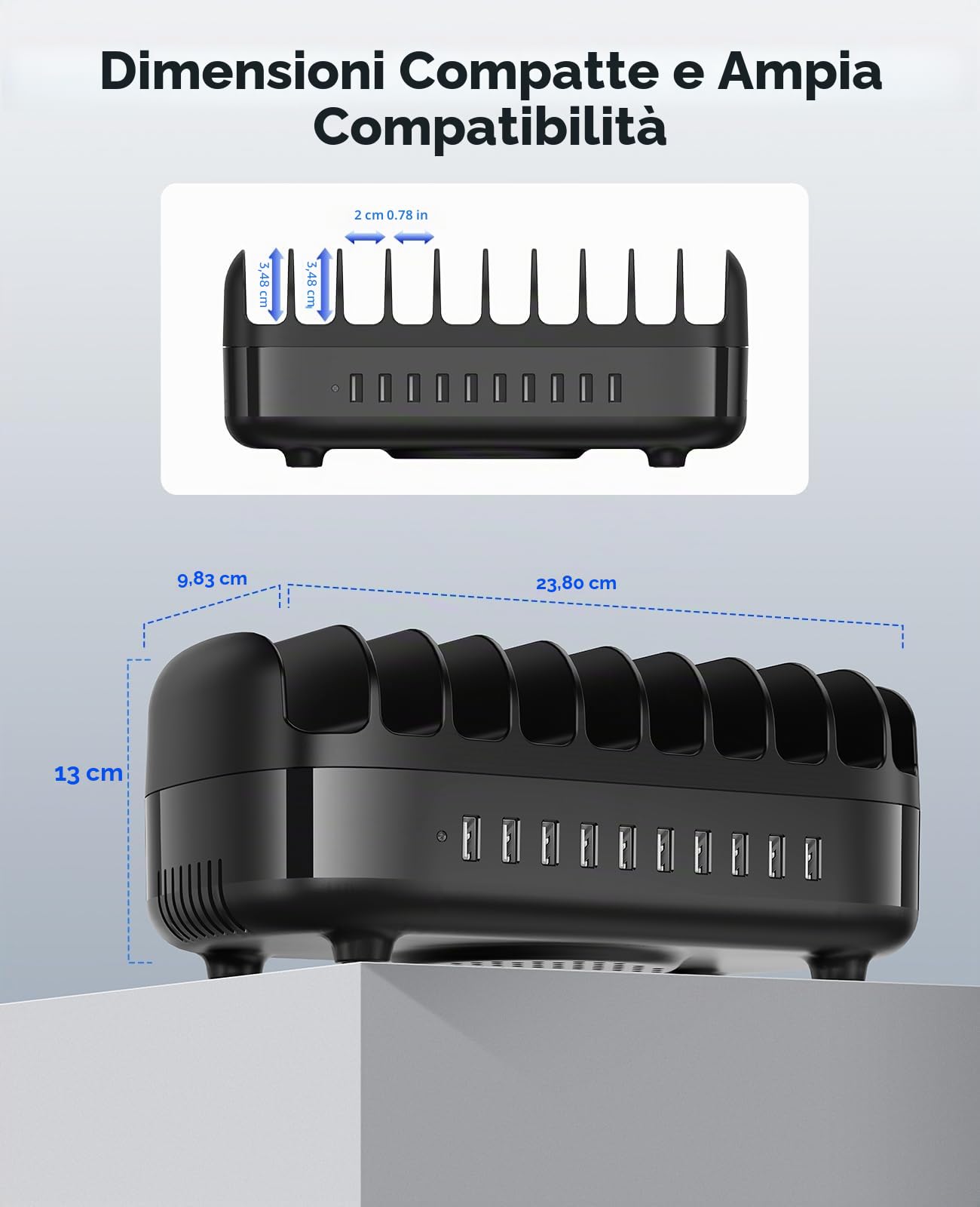 ORICO 120W Stazione di Ricarica Multi-Dispositivo, Versione Aggiornata 10 Porte USB con Ventola di Raffreddamento | Compatibile con iPhone, iPad, Smartphone Android e Tablet, Nero