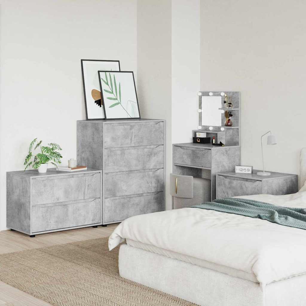 Armadio portaoggetti, grigio cemento, 80 x 48 x 57 cm, cassettiera in legno con cassetti, moderno armadio portaoggetti per soggiorno e camera da letto, credenza con piedini stabili