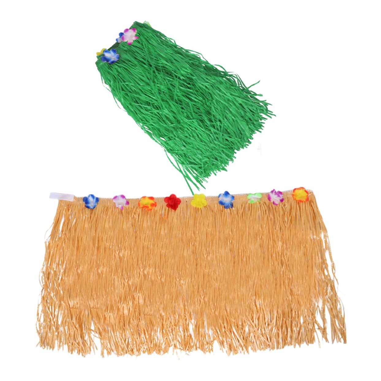 CIMAXIC Beach Theme 2pcs Hawaiian Grass Table Skirt Luau Party Supplies Luau Birthday Party Decorations Grass Skirt Flowers