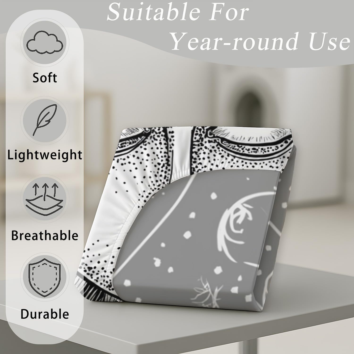 King Fitted Sheets - Bed Sheets Breathable and Luxury Microfibre Bedding Sets 160 x 200 cm, Celestial Faces, Sun & Moon, Mystic Classical, Retro Totem, Artistic Bedroom