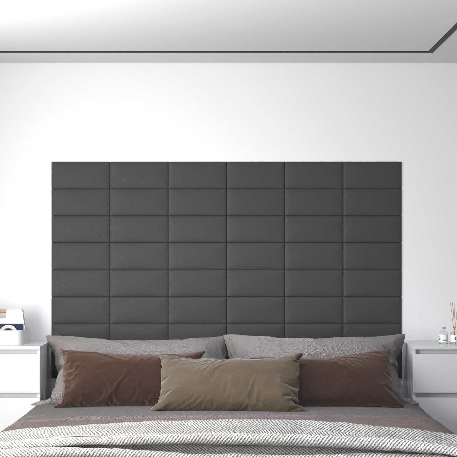 Juego de 12 cabezales de pared de tela gris de 30 x 15 cm, revestimiento de pared para dormitorio e interior, panel moderno para decoración, renovación y montaje