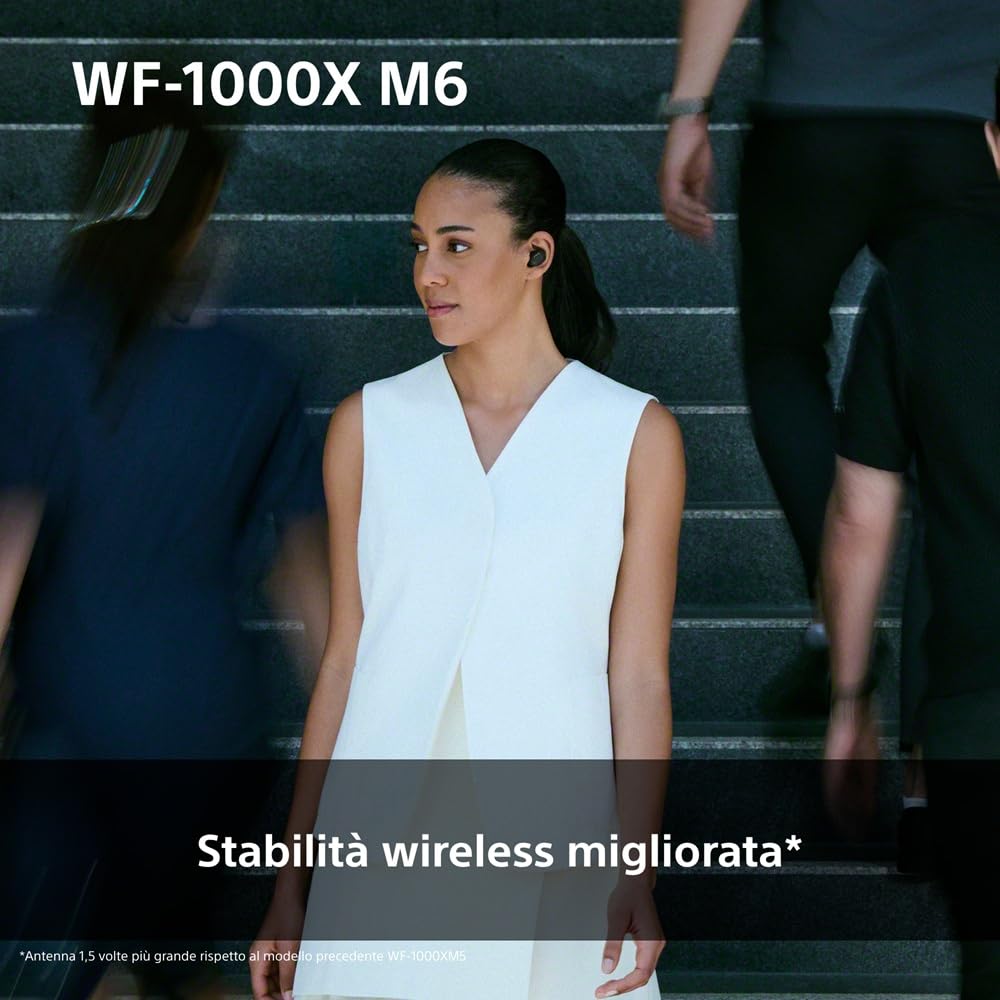 Sony WF-1000XM6: auricolari wireless top di gamma con noise cancelling, suono Hi-Res, chiamate nitide, EQ a 10 bande, autonomia fino a 24 ore NC on, IPX4, iOS/Android - Black