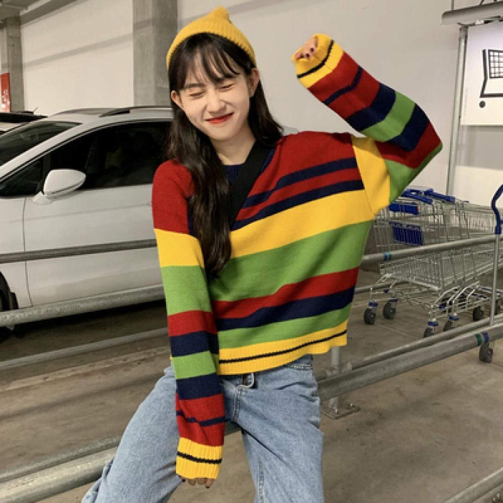 Chic Cute Retro Striped Loose Sweater Women S Sweaters Kawaii