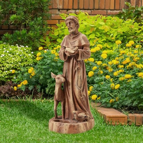 YOLENY St Francis of Assisi Statue Outdoor with Bird Feeder 25 H Saint Francis Garden Statue All-Weather Religious Sculpture Decor for Patio Lawns