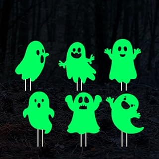 Halloween Outdoor Decorations Yard Signs, 6Pcs Ghost Lawn Decorations Signs with Stakes, Glow in The Dark Lawn Stakes for Halloween Outdoor Front Yard Lawn Decorations (Ghost)