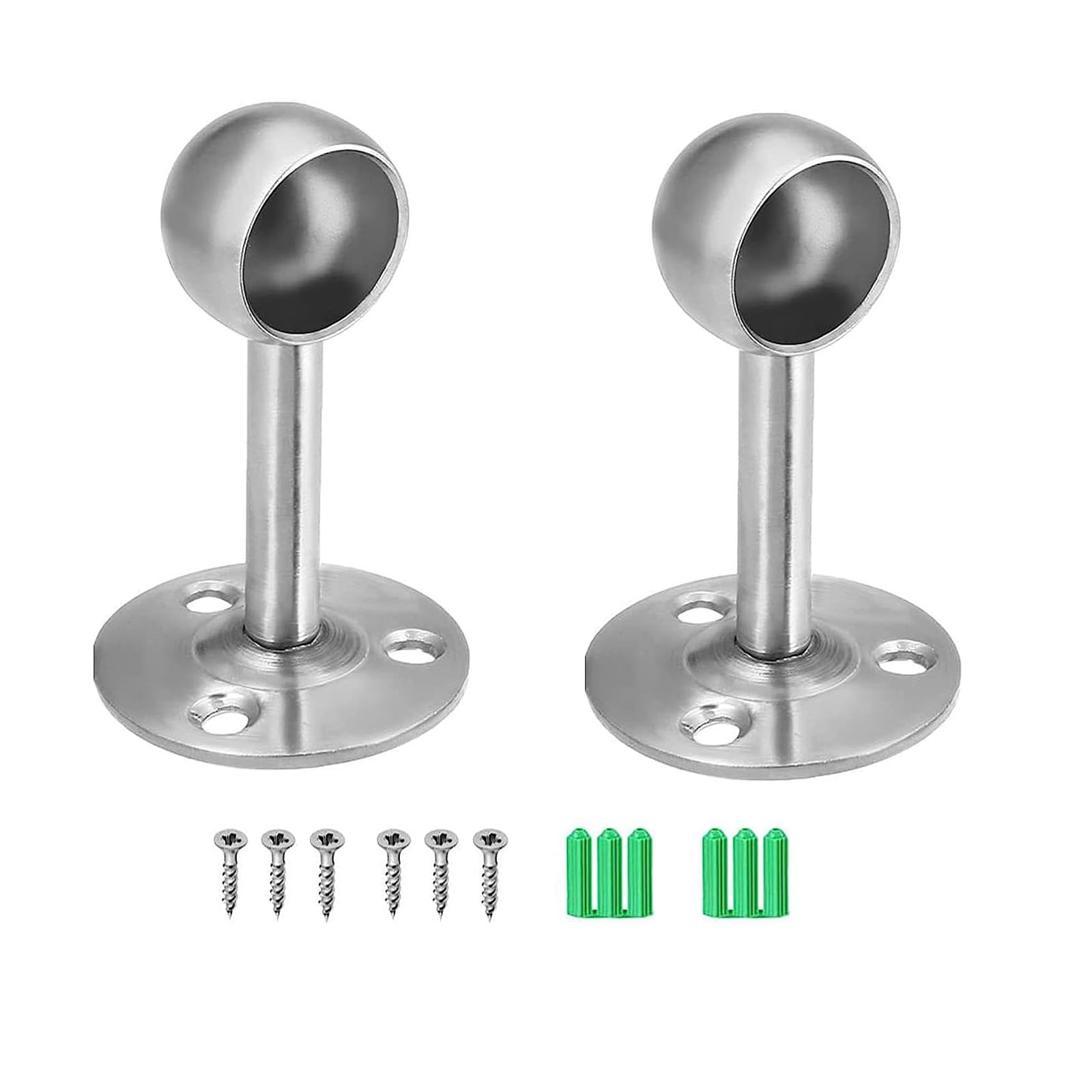 TA-VIGOR Wardrobe Pipe Bracket 19mm Dia, 2Pcs Ceiling Mounted Rail Rod Holder Support Socket with Screw and Screw Expansion Tube