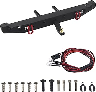 Vgoohobby RC Rear Bumper with Lights Shackles Trailer Hitch Compatible with Traxxas TRX-4 Axial SCX10 90046 90047 SCX10 II 1/10 RC Crawler