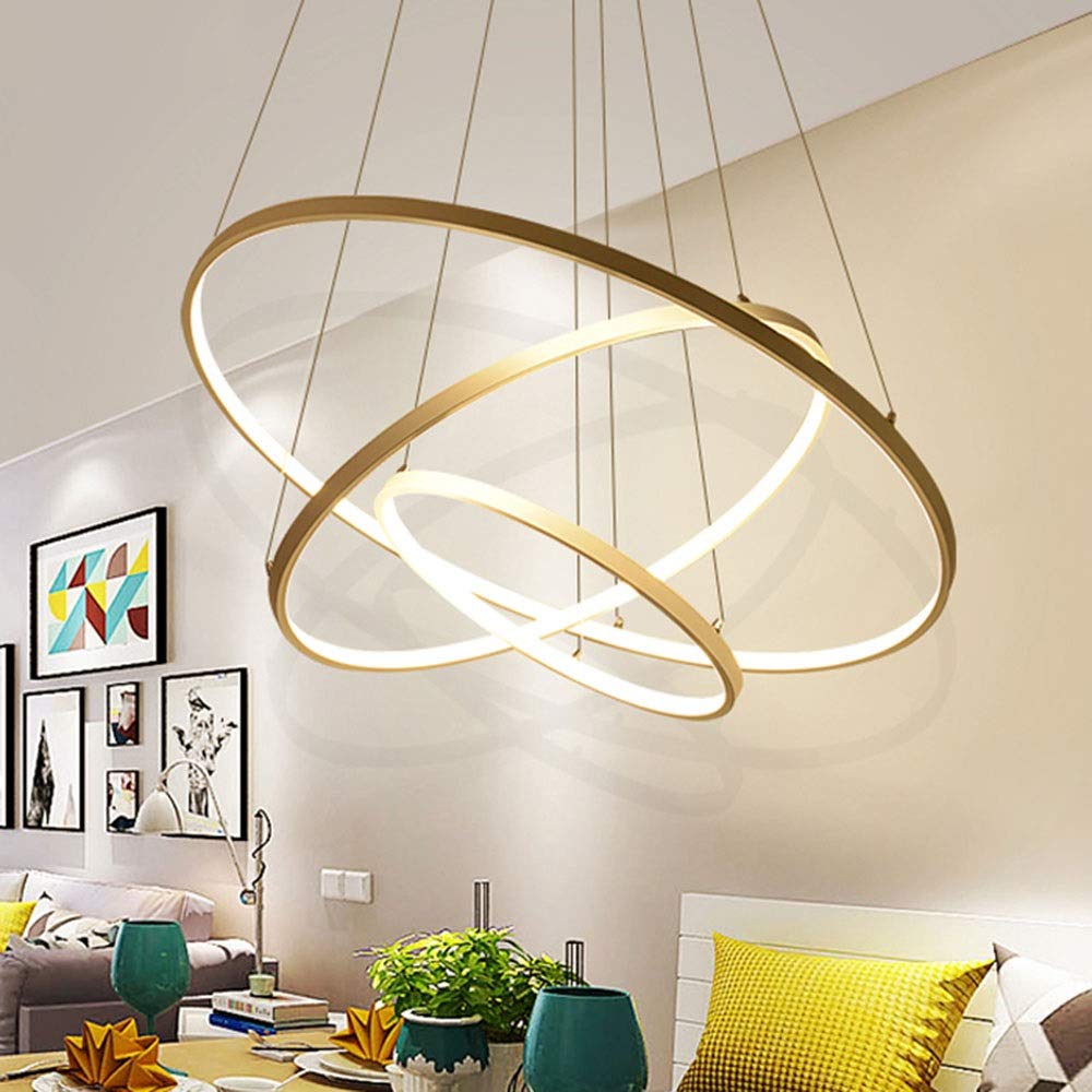Regulowany żyrandol LED 76 W z pilotem nowoczesny 3-pierścieniowy metalowy i akrylowy wiszący światło do jadalni kuchni salonu hotelu i kawiarni 20/40/60 cm rozmiary