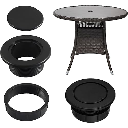 3 in 1 Patio Table Umbrella Hole Ring Plug Cap Set, Outdoor Parasol Table Hole Cover Insert for Yard, Pool, Deck, Camping, 2 inch (Black)