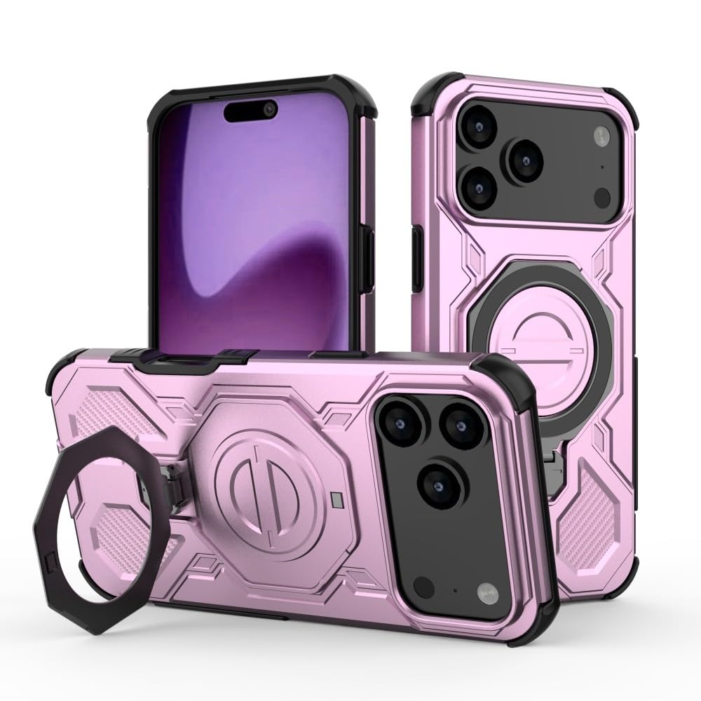 Generic Custodia compatibile con iPhone 15 Pro (colore: rosa) Custodia posteriore rigida pieghevole con anello in silicone rigido