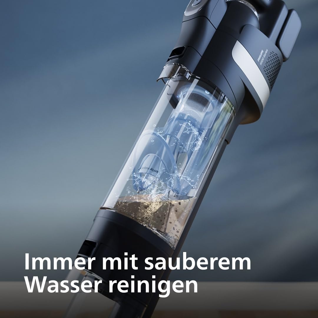 Philips AquaTrio 9000 Kabelloser Wasch- und Staubsauger – All-in-One Reiniger für Staub, Flecken, Flüssigkeiten und Tierbesitzer, Hochgeschwindigkeits-AquaSpin-Bürsten, Auto-Clean-System (XW9463/11)