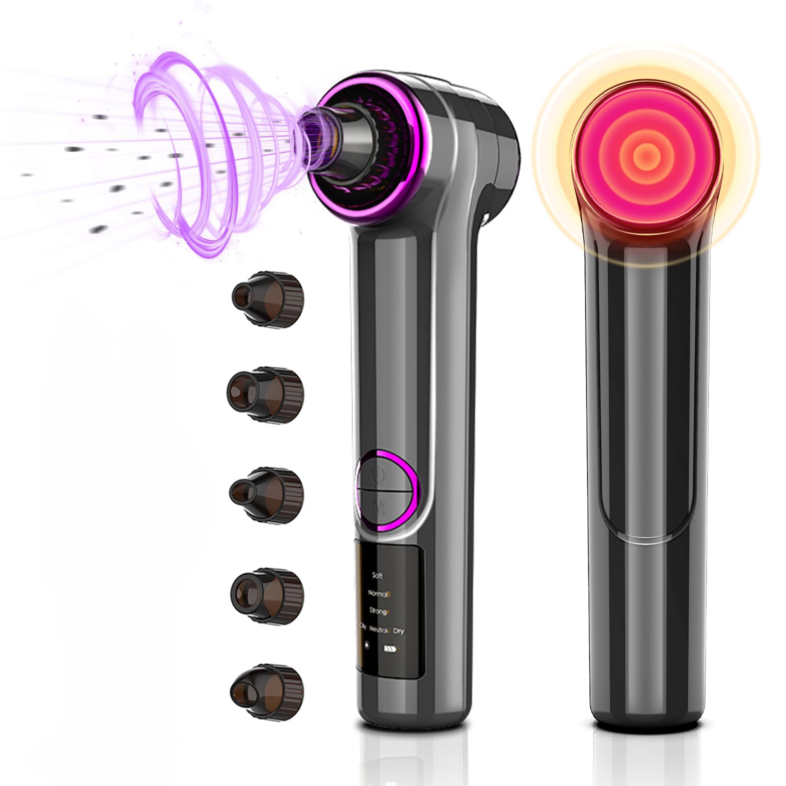 BIGTHREEBlackhead Remover Vacuum, Facial Pore Cleaner Electric, Vacuum Pore Cleansing Tool with Heating Mode, with 5 Heads & 3 Suction Level, Cleansing Tool, Super Suction, No Skin Damage.