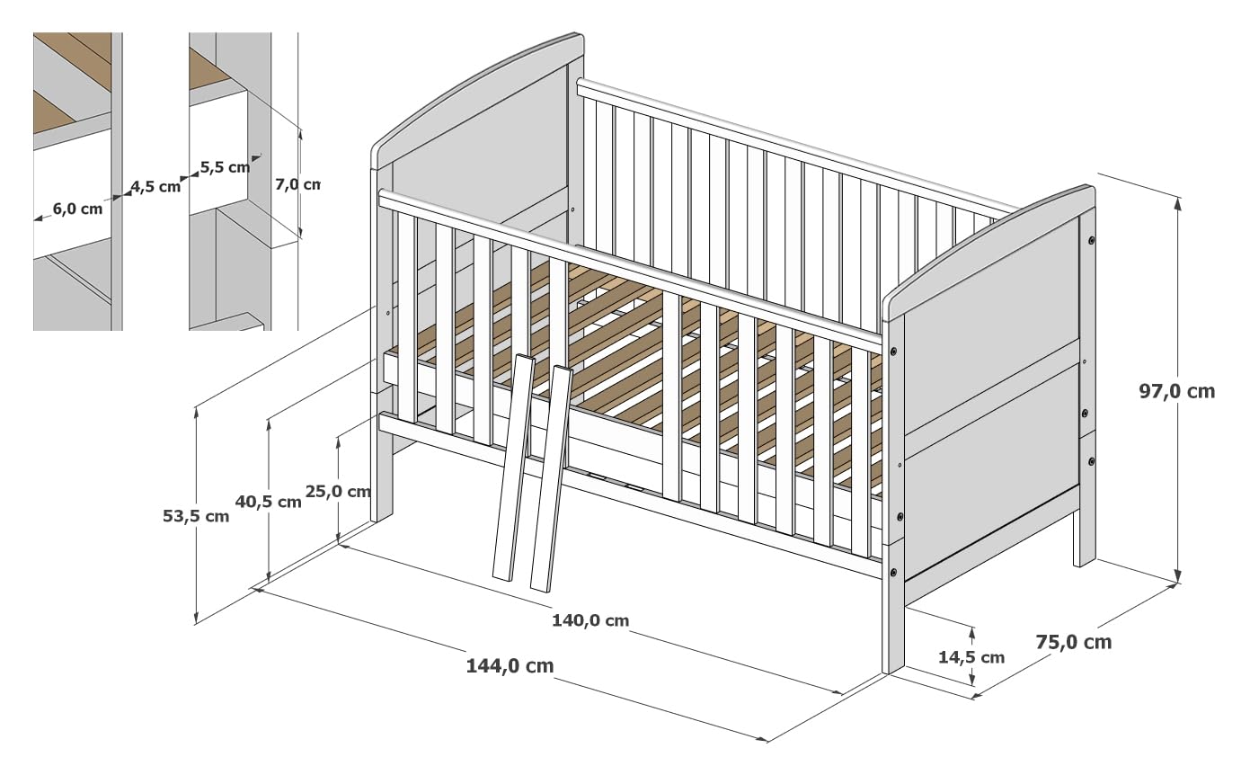 zee Cuna Bebé Blanca 140x70 Philip 3 en 1 Convertible Junior
