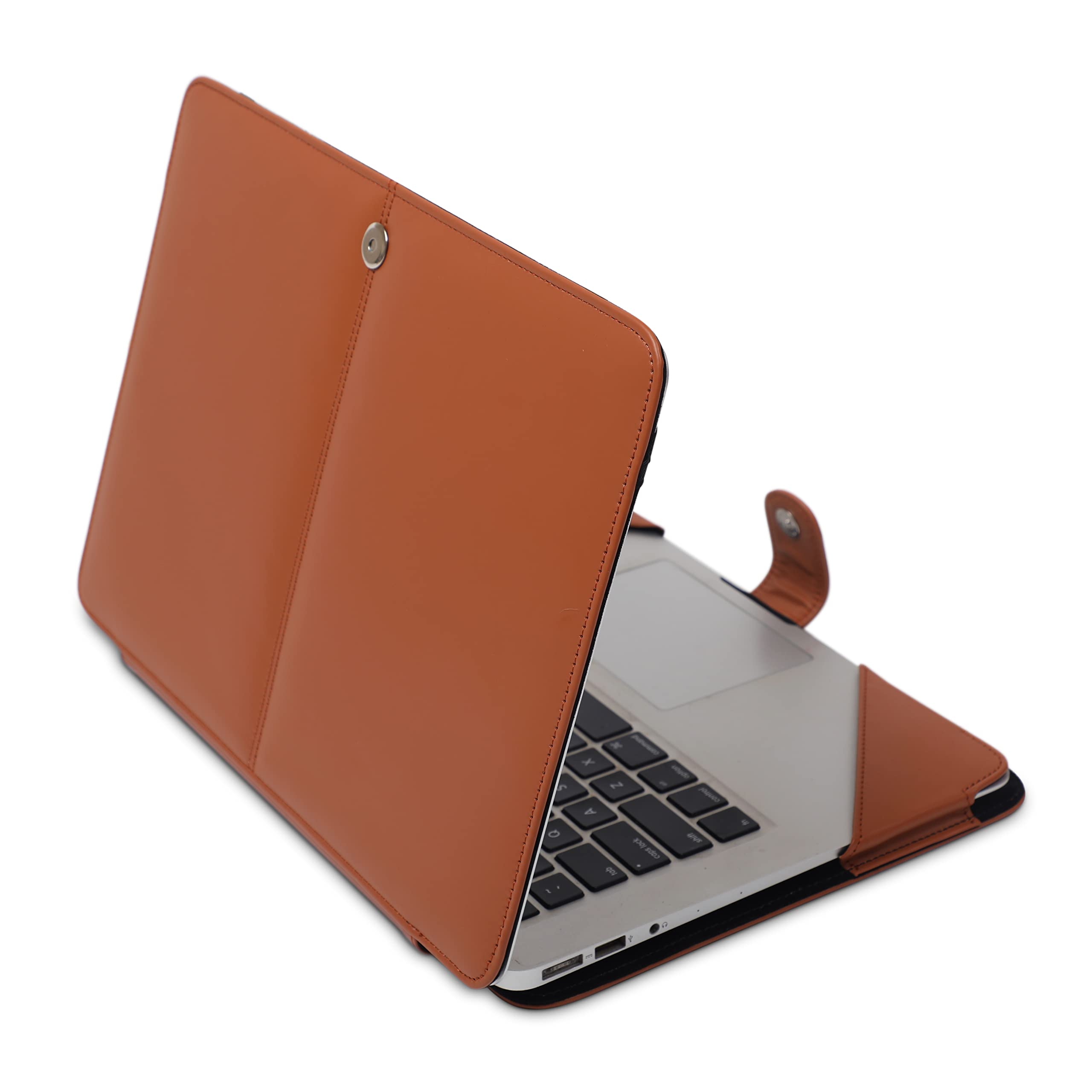 ENTHOPIA 13 to 14 Inches Folio Laptop Case Cover Vegan Leather Compatible for MacBook, Lenovo, Hp, Dell &Other Notebooks - Tan