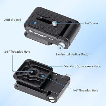 Koolehaoda Foldable L-Bracket Quick Release Plate, Arca-Swiss, 1/4 Screw | Aluminum Alloy Foldable Design, 1/4 & 3/8 Bottom Screw, Rubber Pad Camera Protection, for DSLR Vertical & Horizontal