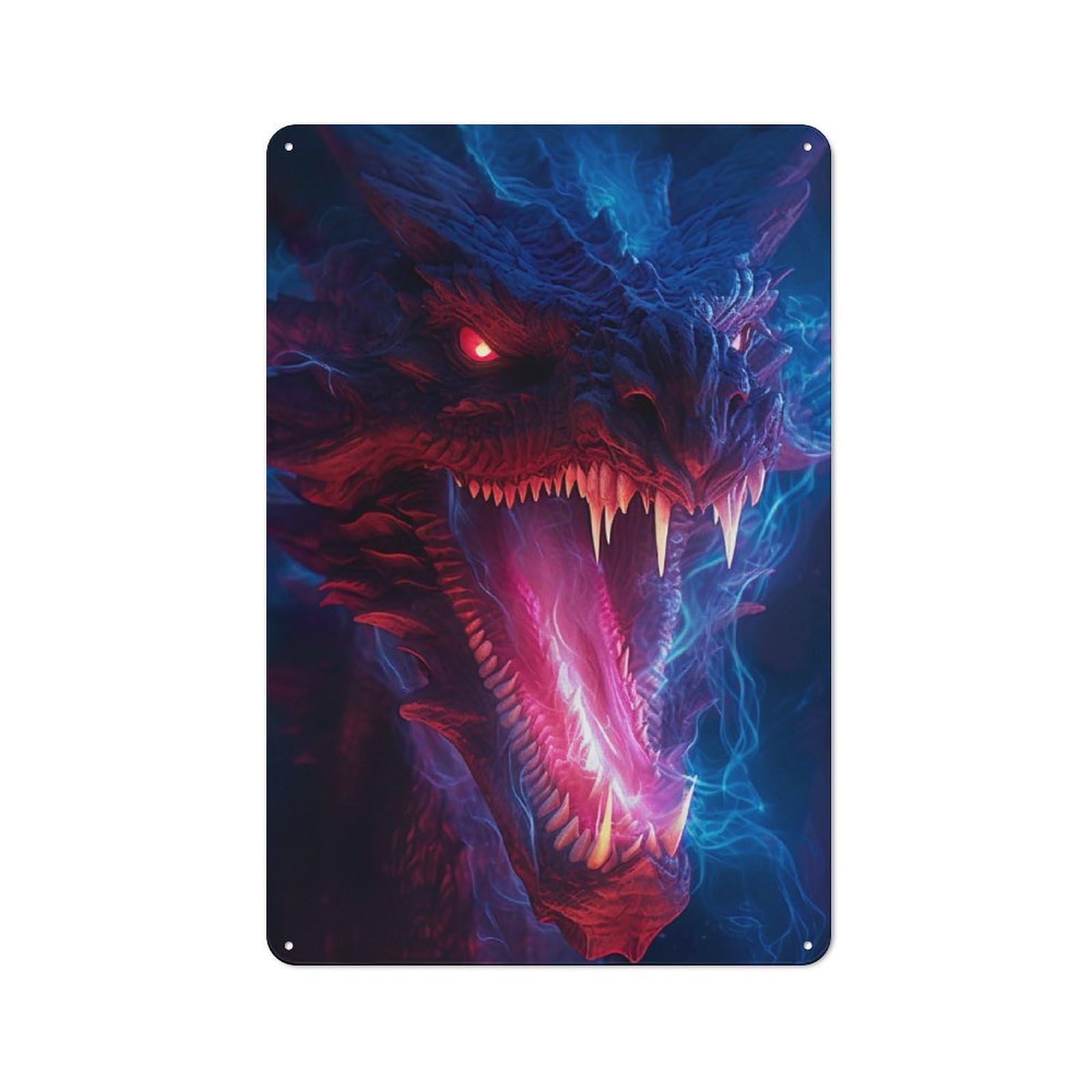 Junmoney Majestic Dragon Tin Wall Plaque 30X20cm With For Man Cave Or Games Room, A Housewarming Gift For Leisure-Room Decor Enthusiasts