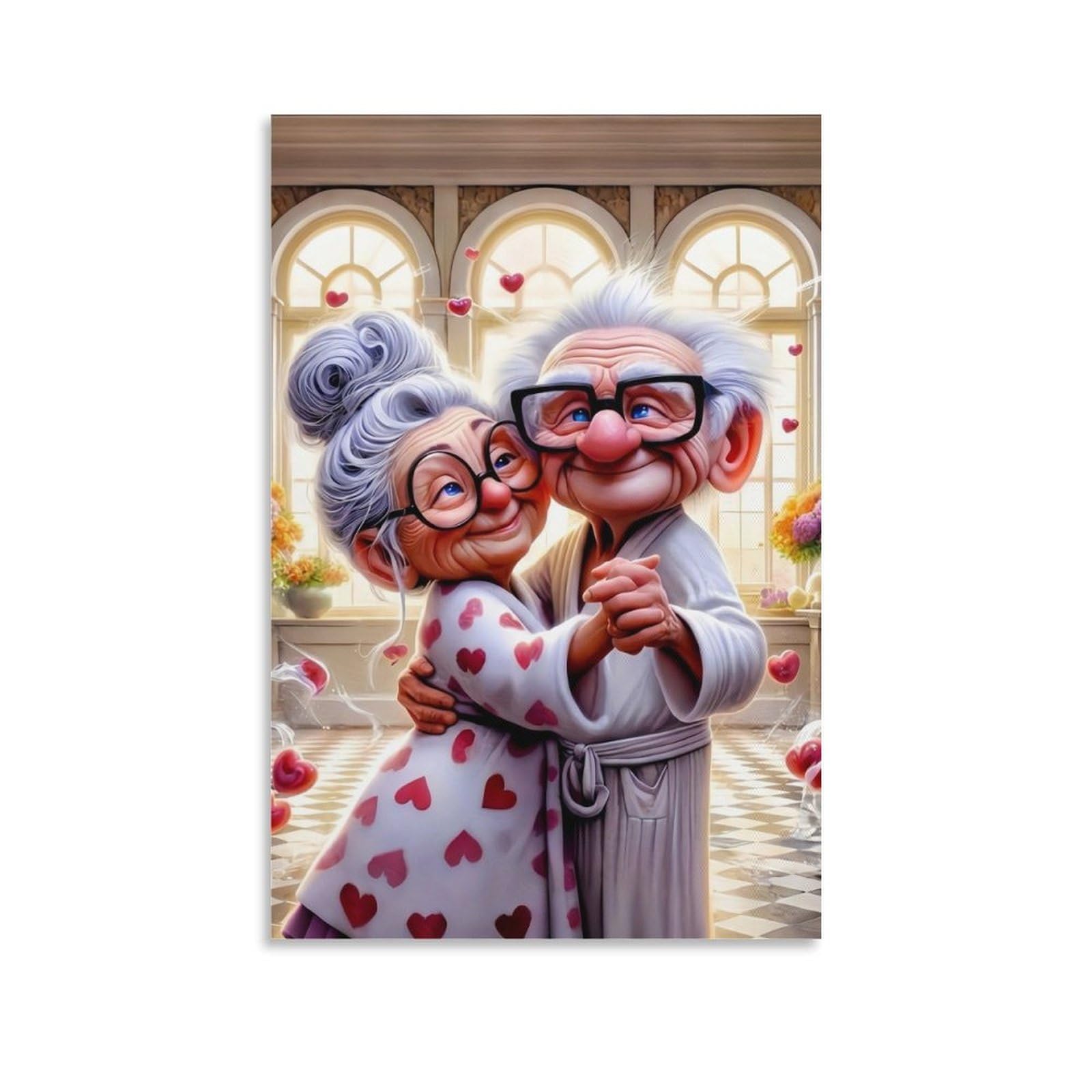 DHBANEIOK Elderly Couple Dancing Poster Artwork Canvas Prints Picture Modern Wall Art Picture Wall Hanging for Dining Room Kitchen Home Office Decor 16x24inch(40x60cm)