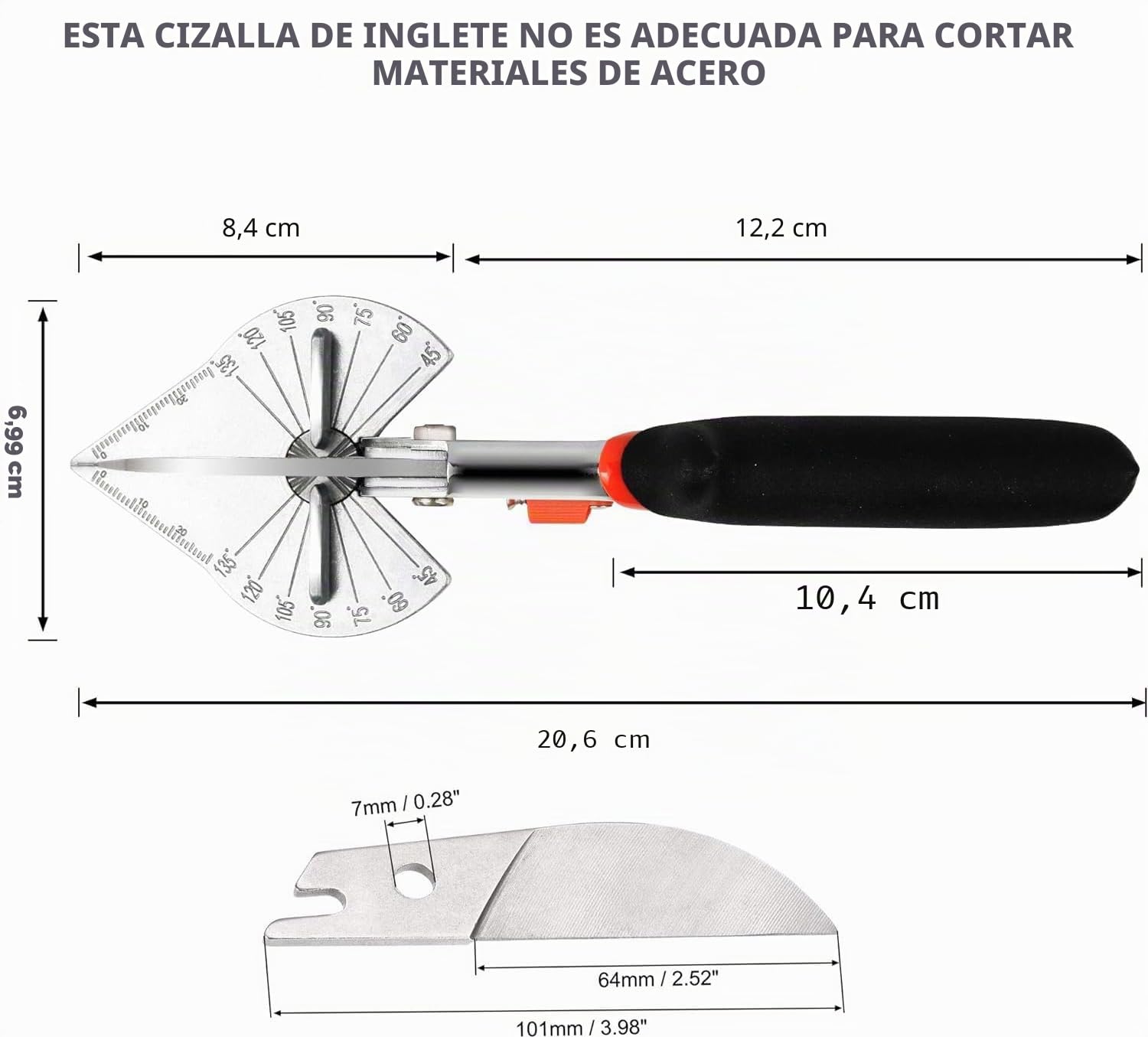 FLORA GUARD Tijeras de inglete ajustables de 45 a 135 grados, herramientas manuales para cortar madera blanda, plástico, PVC y más, incluidas 2 cuchillas de repuesto (JDJ)