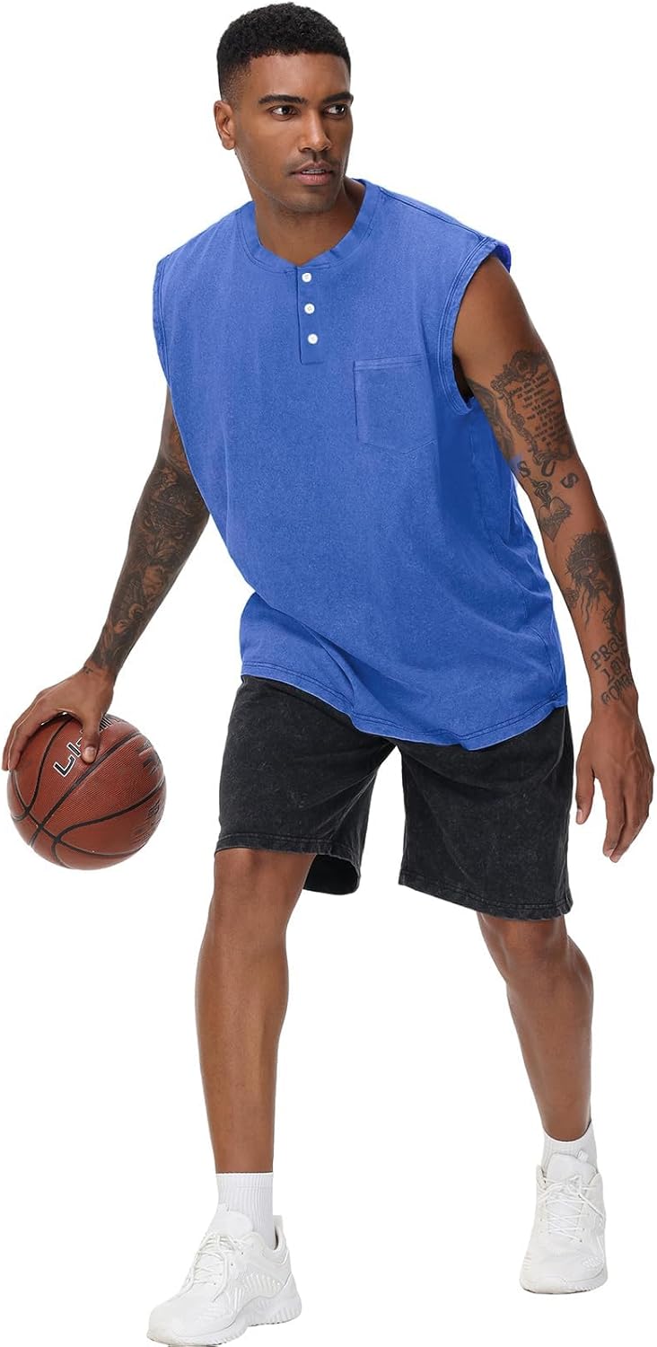 KEEPSHOWING Mens Workout Tank Tops Sleeveless Tee Shirts Muscle Gym Shirts Acid Wash T Shirts Running Loose Fit Tee - Image 2