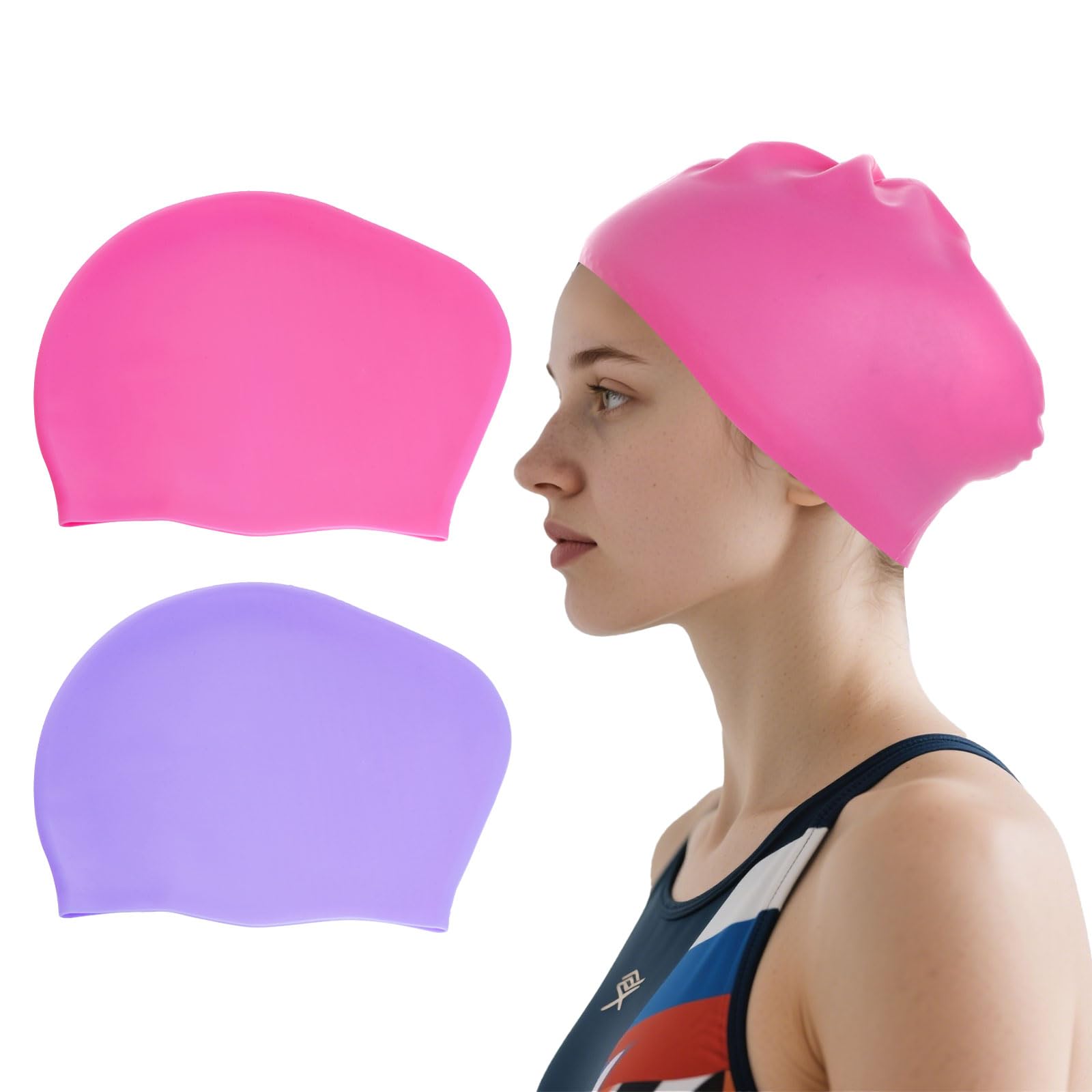 Haakong 2 Pcs Large Swimming Cap for Long Hair Swim Cap for Women Silicone Waterproof Swim Hats Bathing Caps to Keep Hair Dry for Women Adults Youths