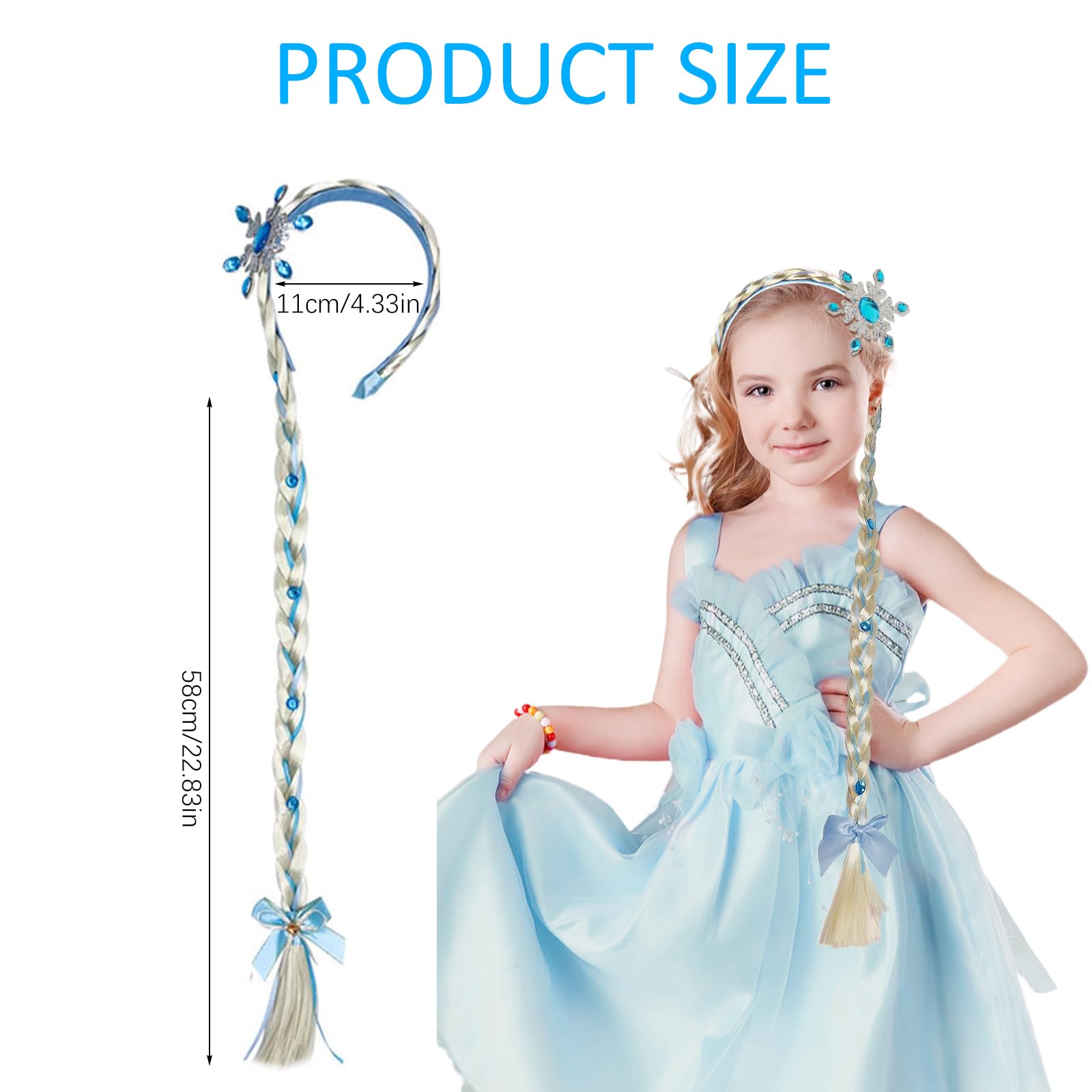 Fascia Capelli Con Trecce Finta Principessa - Parrucchina Lunga Blu Per Bambine, Per Feste E Cosplay