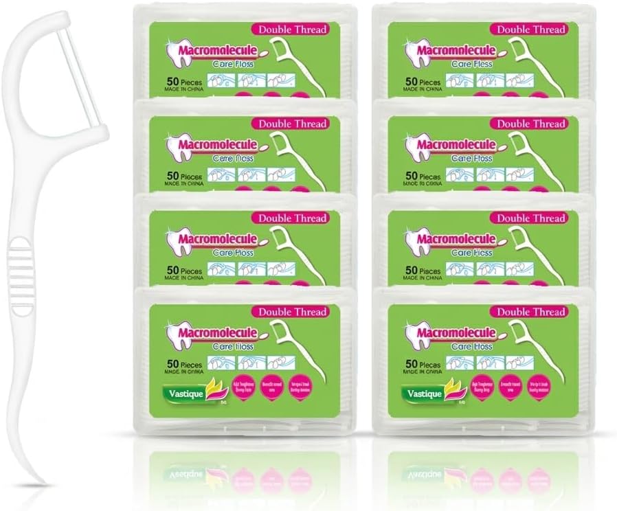 400 Count Double-Thread Dental Floss Picks, Ultra Thin Dual Line Flossers for Tight Teeth, Portable Toothpick Sticks for Adults & Kids Oral Care, 8 Travel Cases Included (50 Pcs/Box)
