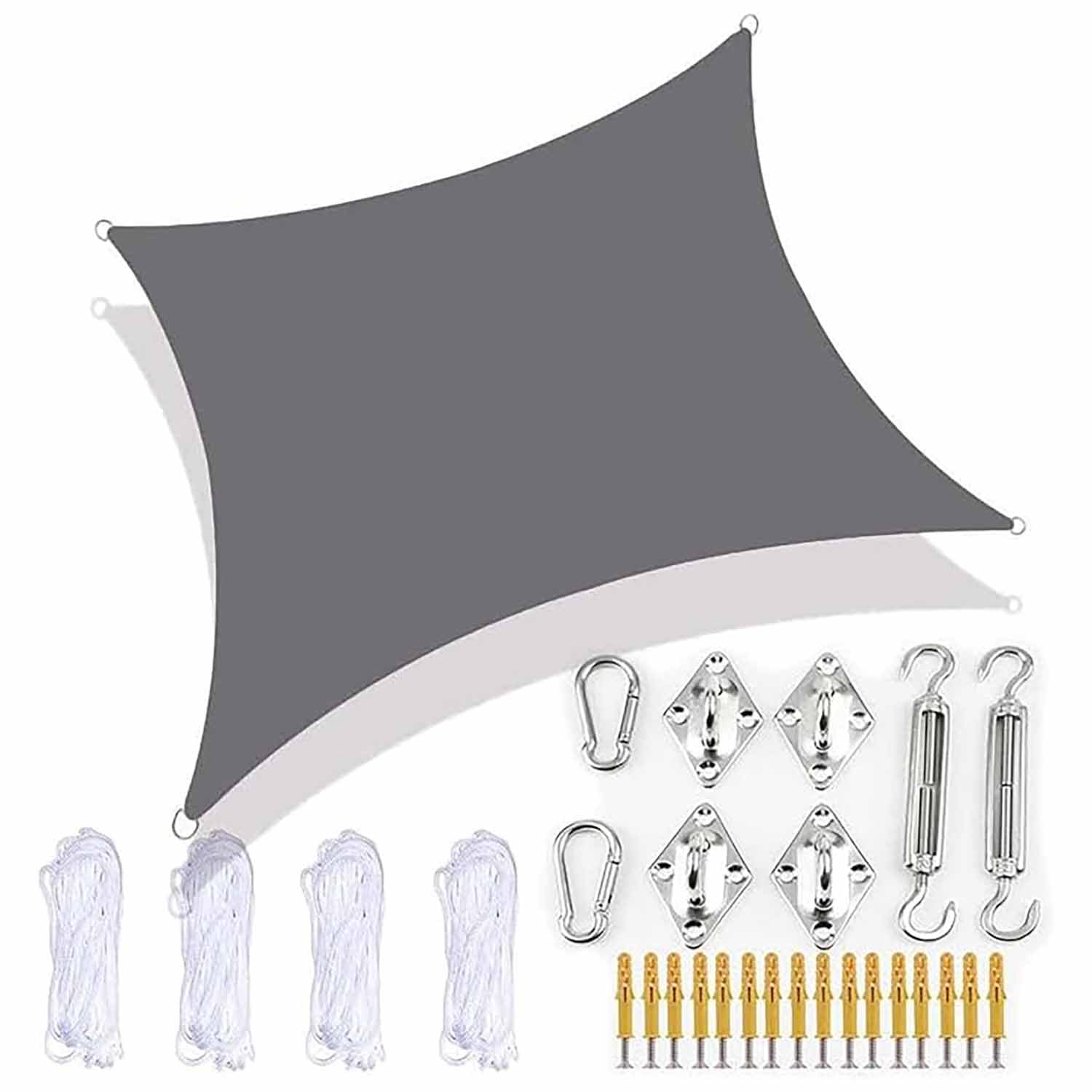 Ffsaacol Outdoor Shade Sail, Sun Shade Sails For Patio UV Blockage, Shade Sail Rectangle Waterproof with Fixing Kit, for Outdoor Patio Garden Pergola, Easy to Install K, 13x13ft/4x4m