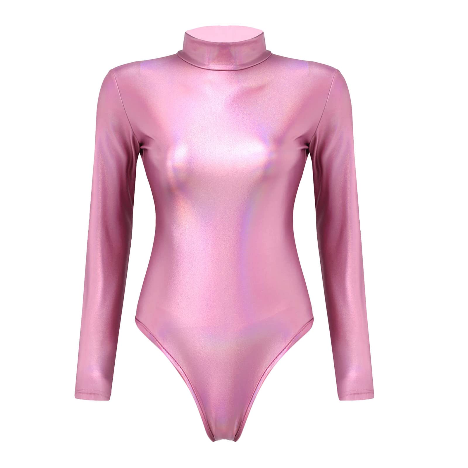 Générique Justaucorps à Manches Longues en PVC métallisé Brillant pour Femmes, Combinaison de Yoga Moulante avec Finition Miroir, idéale pour Danse et Fitness, Taille Ajustable