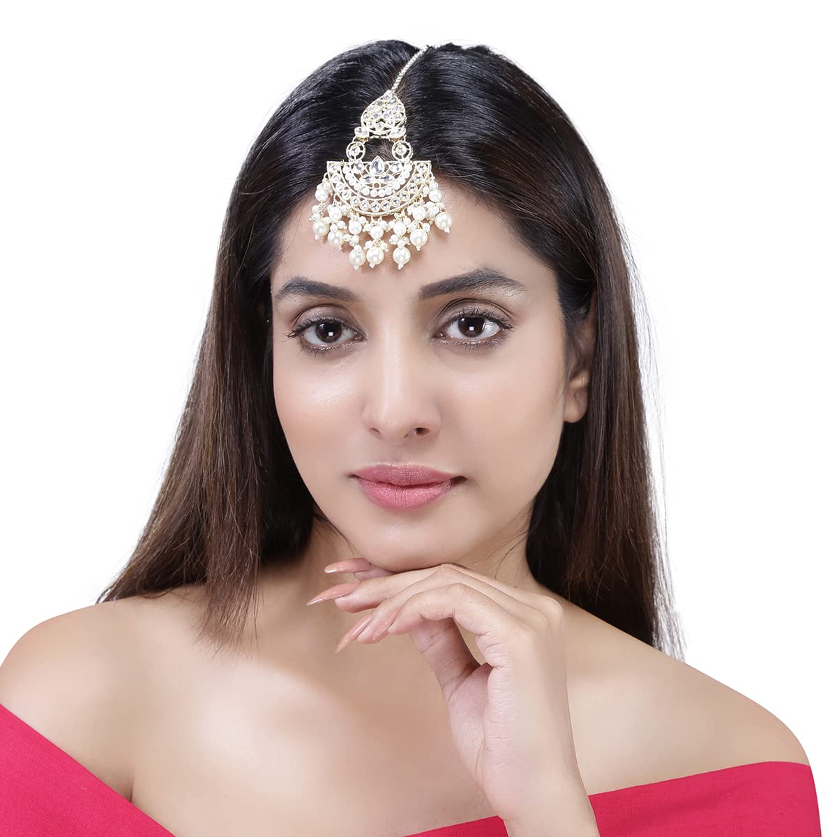 Plated Kundan Studded Beads Drop Maangtikka, Elegant Gift