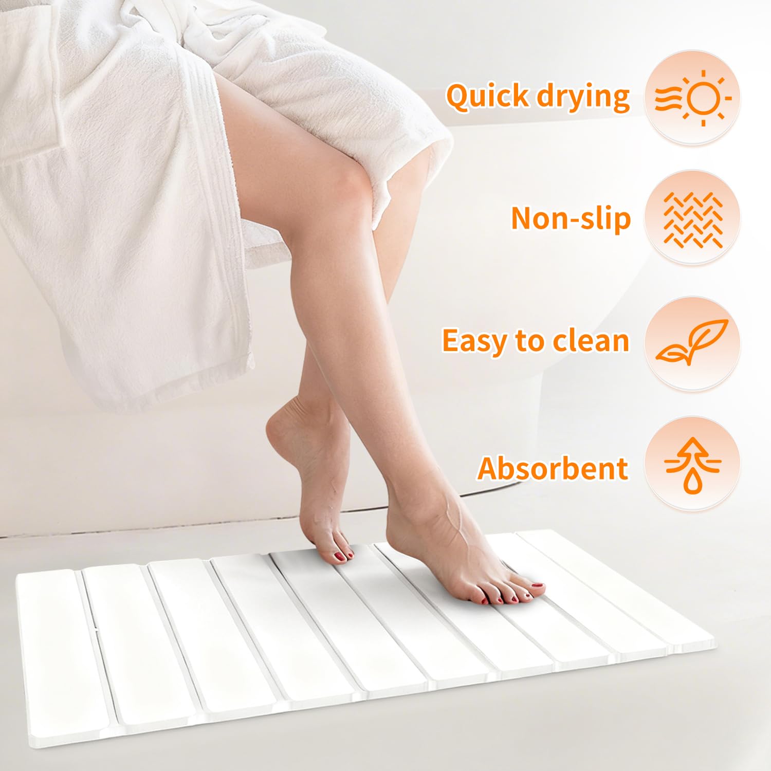 Alfombrilla de baño, Alfombrilla de baño de Piedra, de Secado rápido, se Puede Utilizar en la Cocina, Plegable para el Almacenamiento, Alfombrilla de Goteo (Blanco)