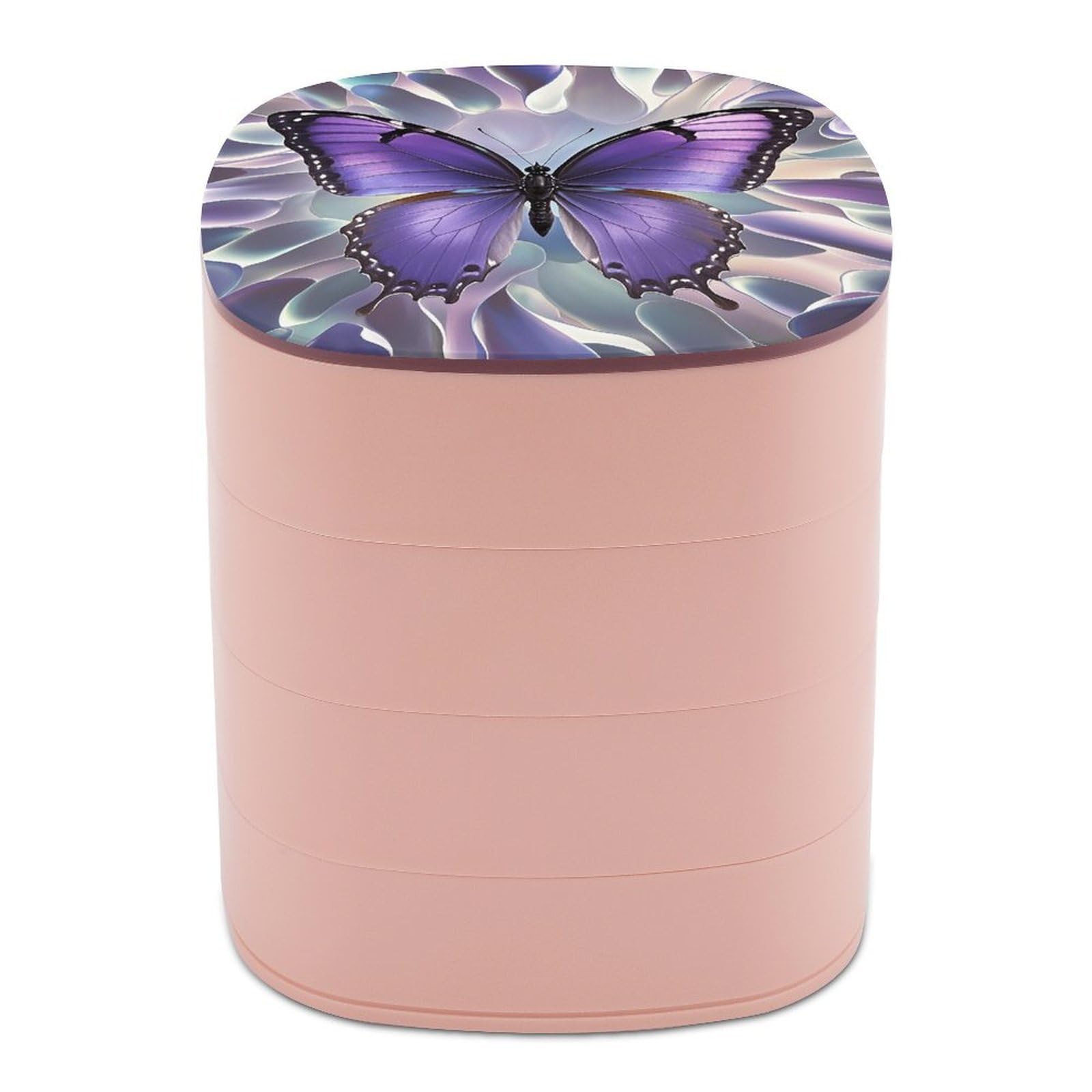VstaDank Beautiful Purple Butterfly Art Jewelry Case Women Portable Travel Jewelry Box Rotating Jewelry Organizer with Mirror Multi-Layer Necklace Ring Earring Storage Box for Bracelets Rings