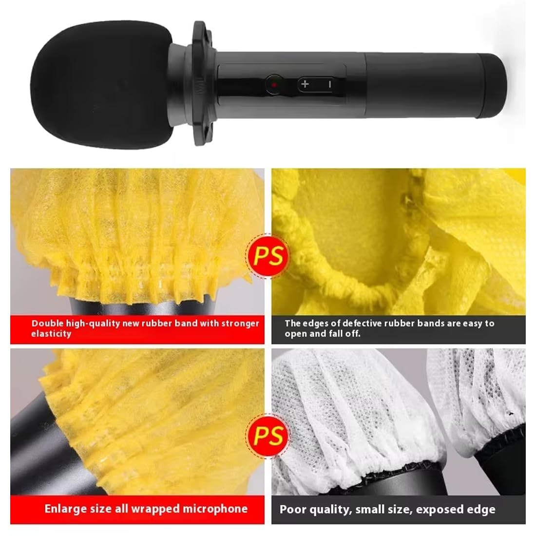 50 pièces couvertures de Micro hygiéniques jetables, antibactériennes, Non tissées, Mousse pour Microphone, la Plupart des Microphones Portables, karaoké, Concerts (25 Noir, 25 Rouge)