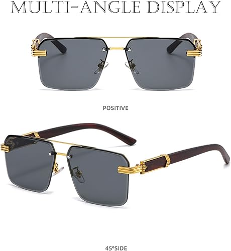 Miniatura 4 de Bsreyeop Lentes de sol cuadrados de aviador para mujeres y hombres, medio marco, lente de corte de diamante, lentes clásicos degradados