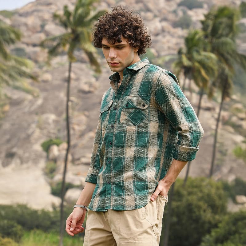 Image of CAHOOT Men's Shirt for Casual Wear | Spread Collar | Long Cuffed Sleeves | Button Closure | Shirt Crafted with Comfort Fit for Everyday Wear