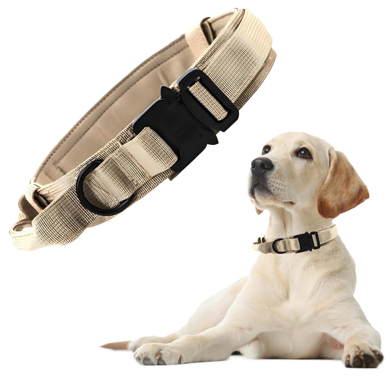 Tactical Dog Collar, Adjustable Military Training Nylon Dog Collar with Control Handle and Heavy Metal Buckle for Medium Large Dogs, (L,Brown) โ image 1
