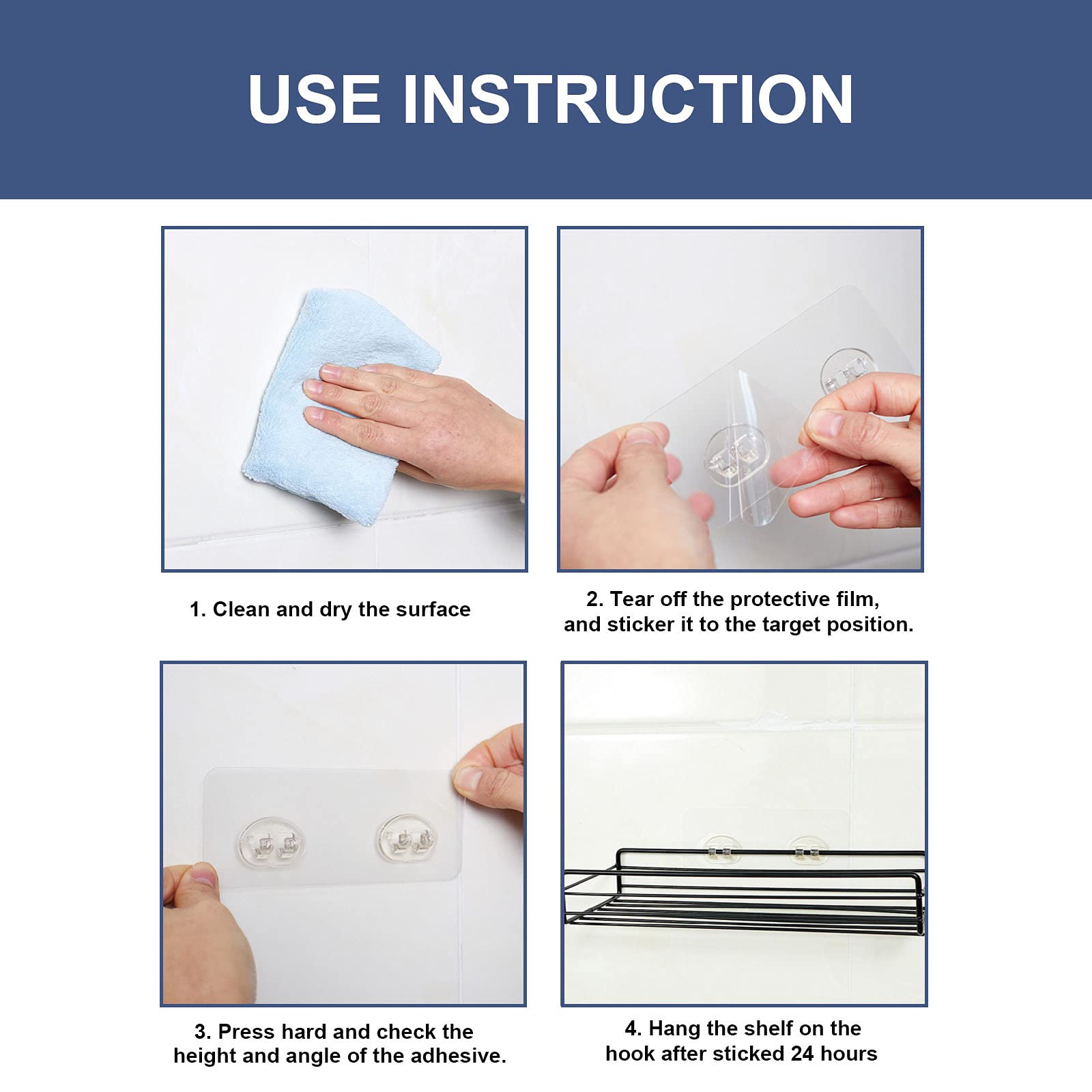 8 Pack Shower Caddy Adhesive Hooks Replacement Strong sticker Single Hooks for Bathroom Shower Caddy Corner Shelf basket — view 5