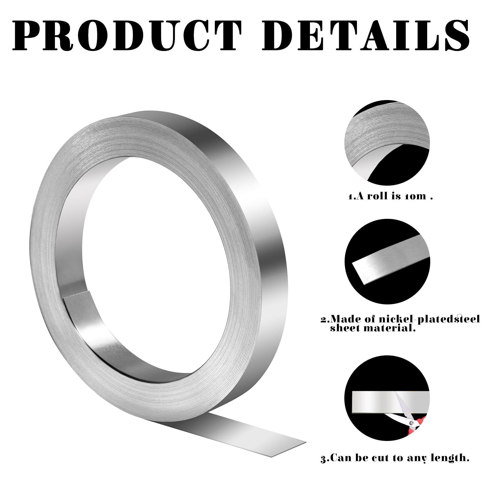 1 Rotolo Nastro di Nickel, 0.15 x 8MM x 10M Nichel Striscia, Piattina Nickel Accessori per Saldatura per Connettere delle Batterie Spot Welding 18650, Nastro Nichelato