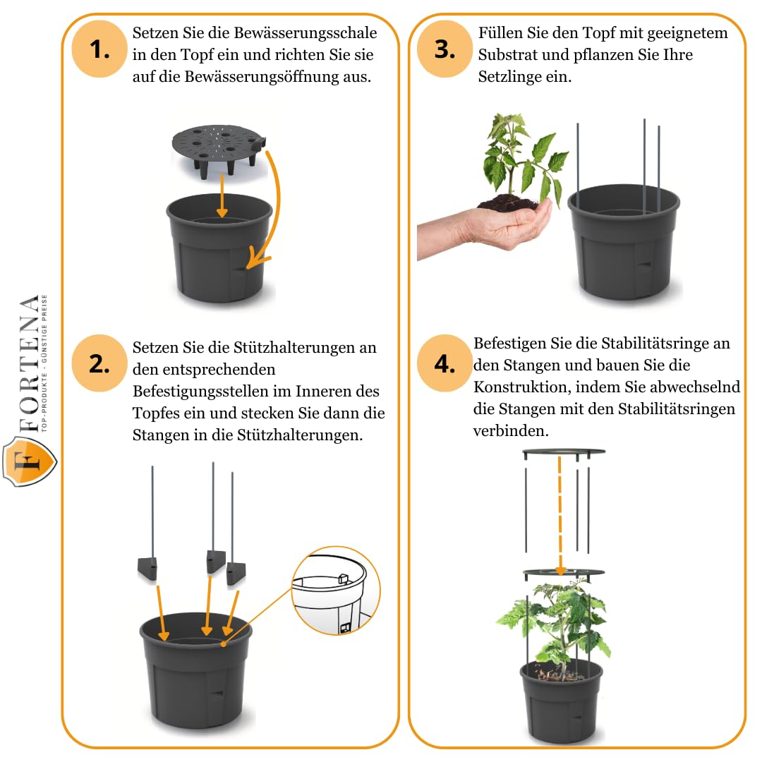 FORTENA 4X Tomatenzuchttopf für Balkon Garten Tomatentopf Tomatenzucht Tomatenkübel 28L