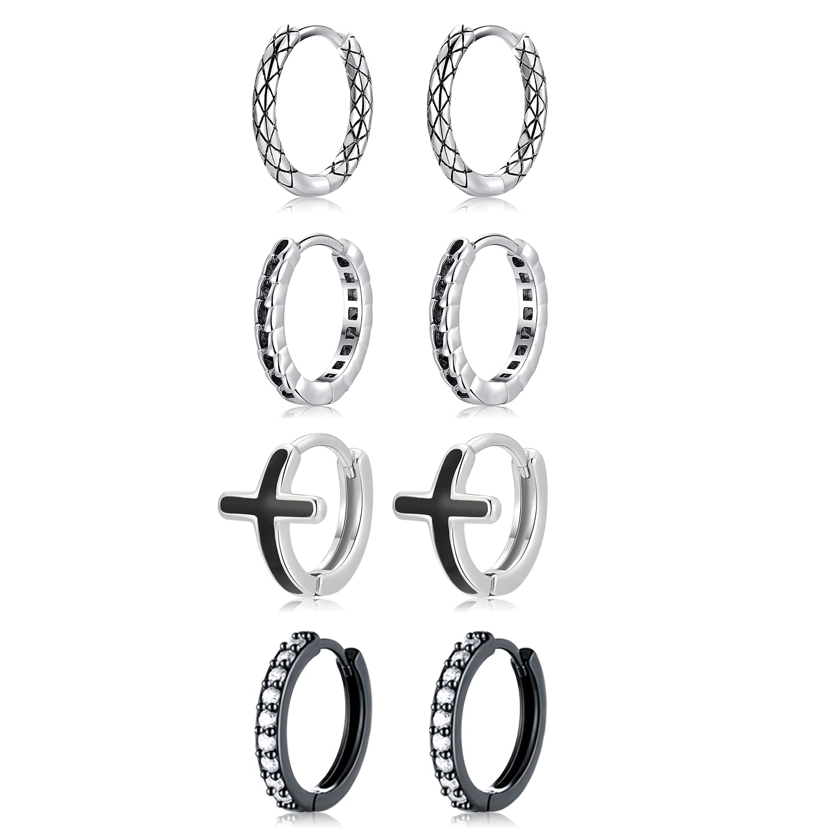 Fcebsty 4 Pairs Small Silver/Gold Hoops Earrings Set for Women Lightweight Earrings for Multiple Piercings Cartilage Helix Huggie Hoop Pack for Women Men