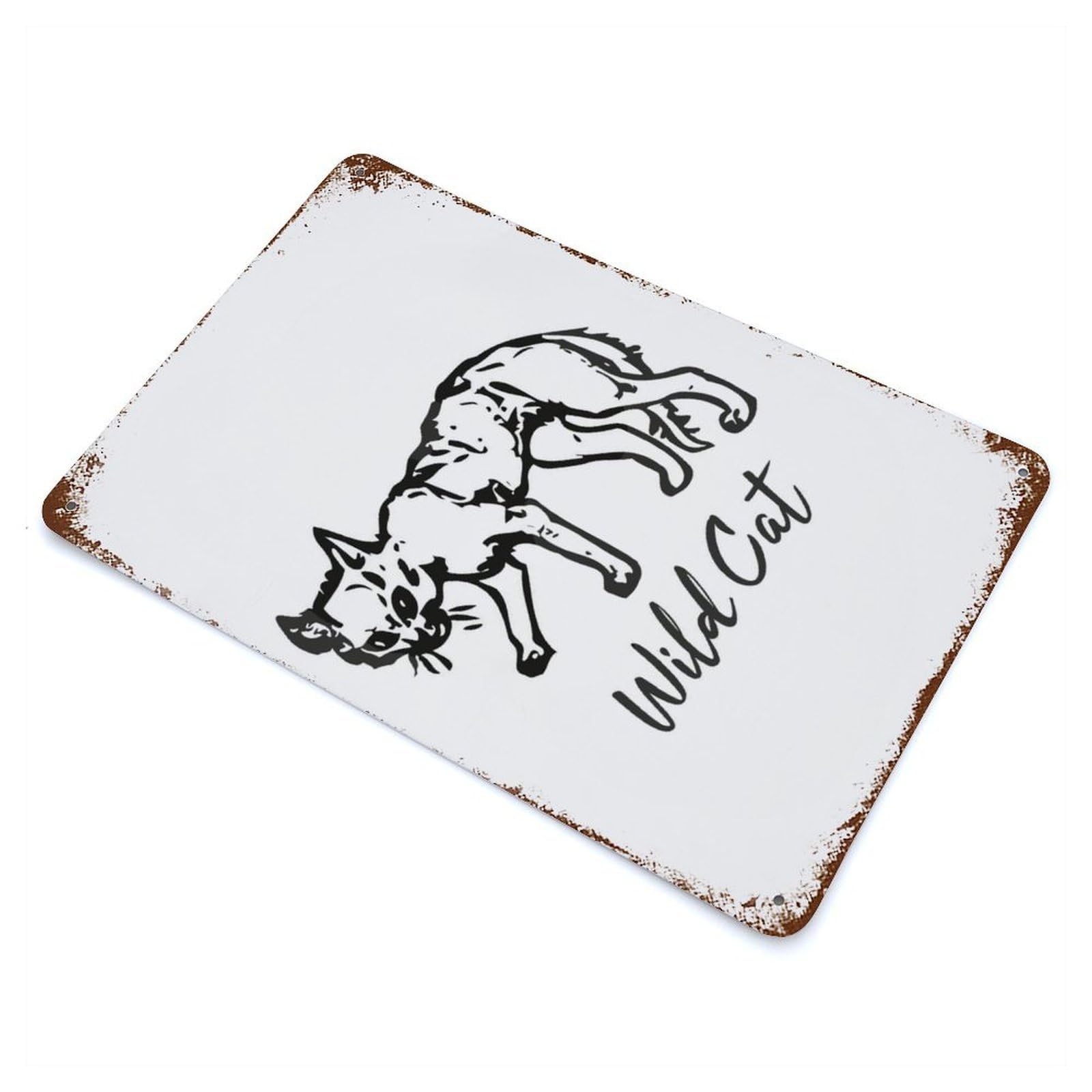 Wild Cat Line Ilustration Rusty Metal Tin Sign 11.8"x7.9", Shabby Chic Decor for Garage, Bar And Workshop Decor