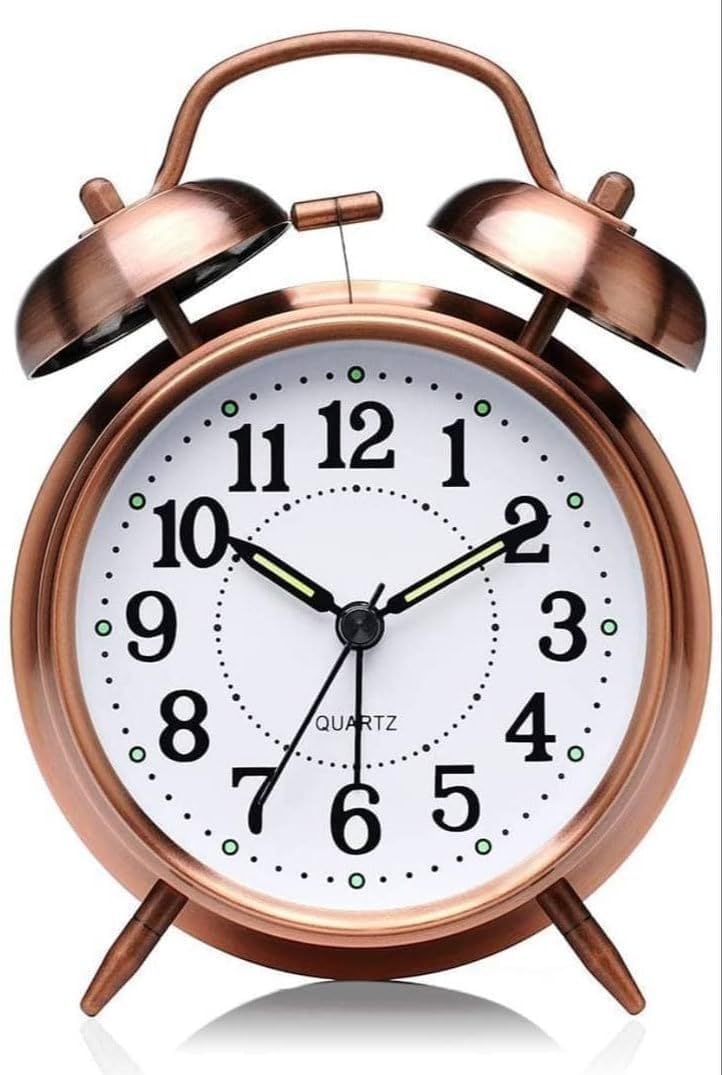 Vintage Brass Twin Bell Table Top Alarm Clock with LED Night Light Display - Ideal for Bedroom, Heavy Sleepers, Kids and Students (Copper).-image-13