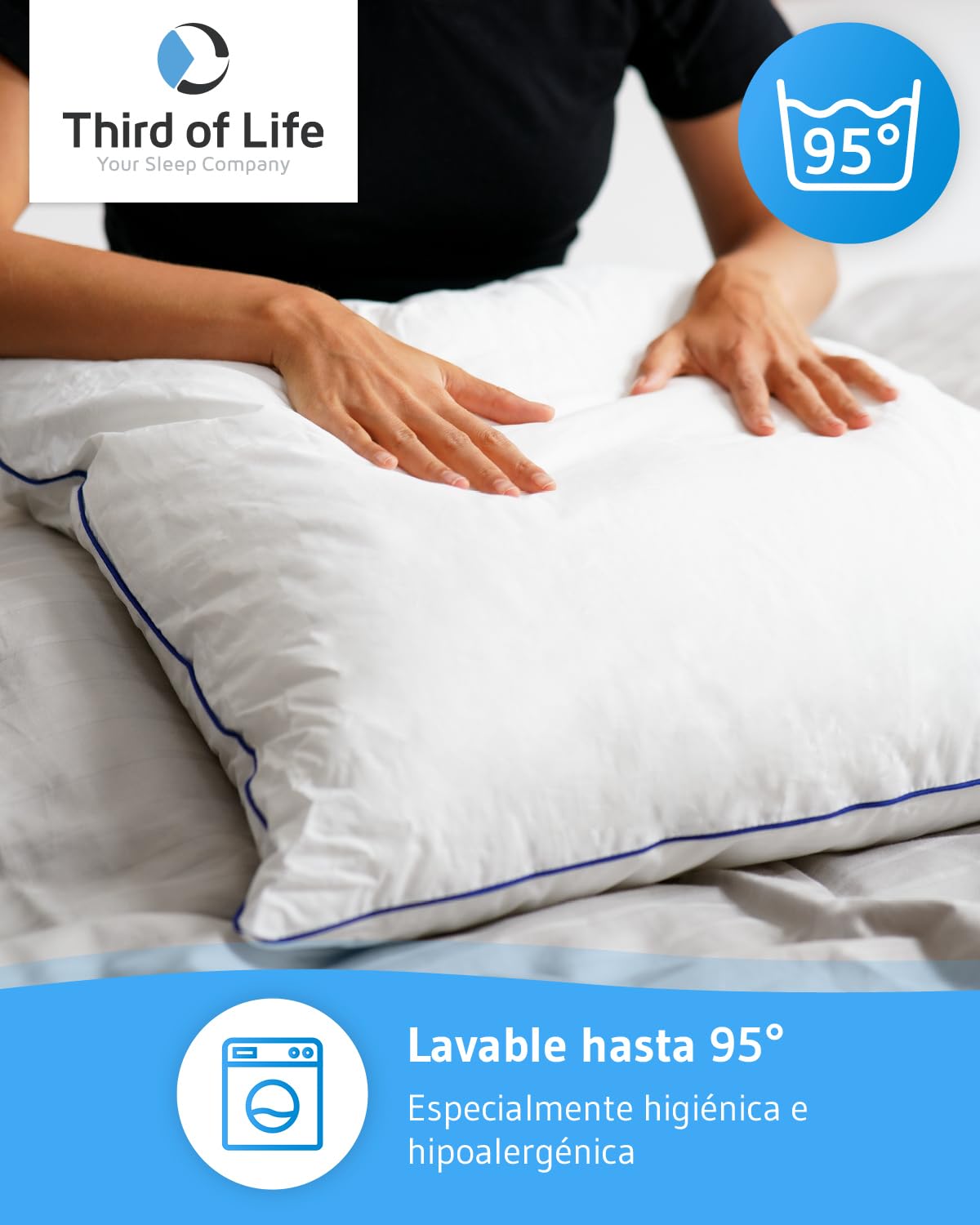 Third of Life Almohada 50x70 inSPIRO para Dormir de Lado, Boca Arriba o Boca Abajo | Almohada sensación de Hotel | Lavable a máquina - Higiene óptima | Calidad Europea | Cojín 50 x 70