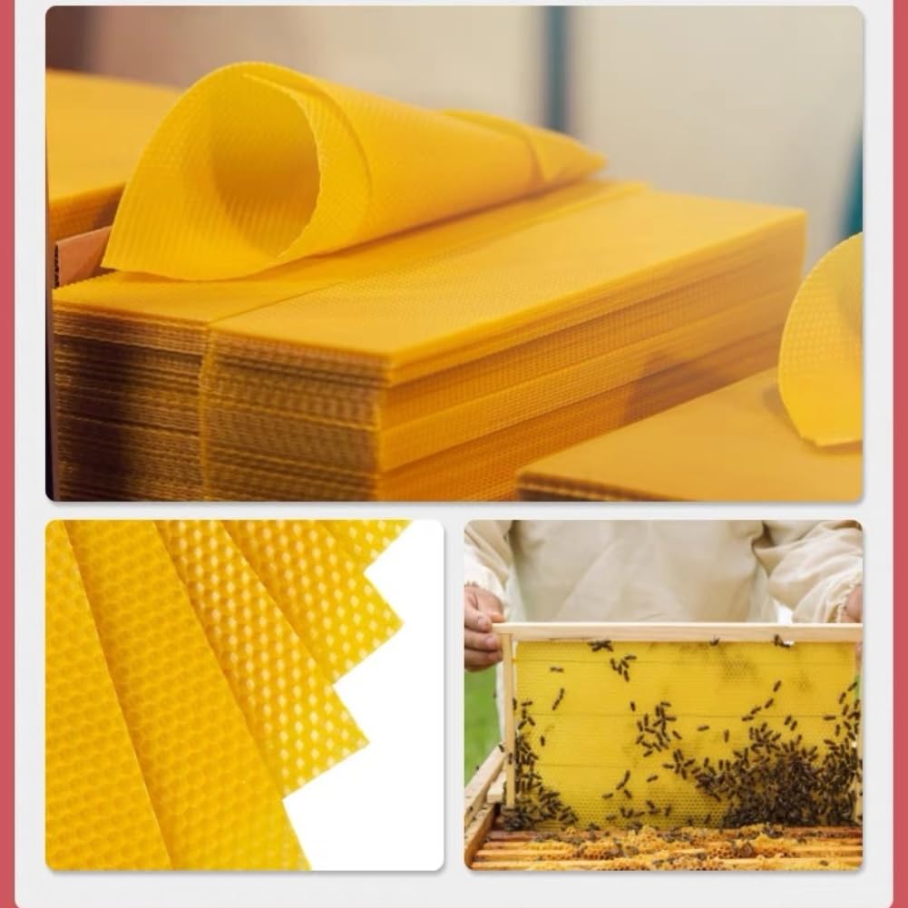 Stampo per cera d'api, 2 pezzi flessibile in gomma gialla con motivo esagonale resistente all'usura, foglio fondazione per alveare 5,4 mm, apicoltura fai da te produzione cera