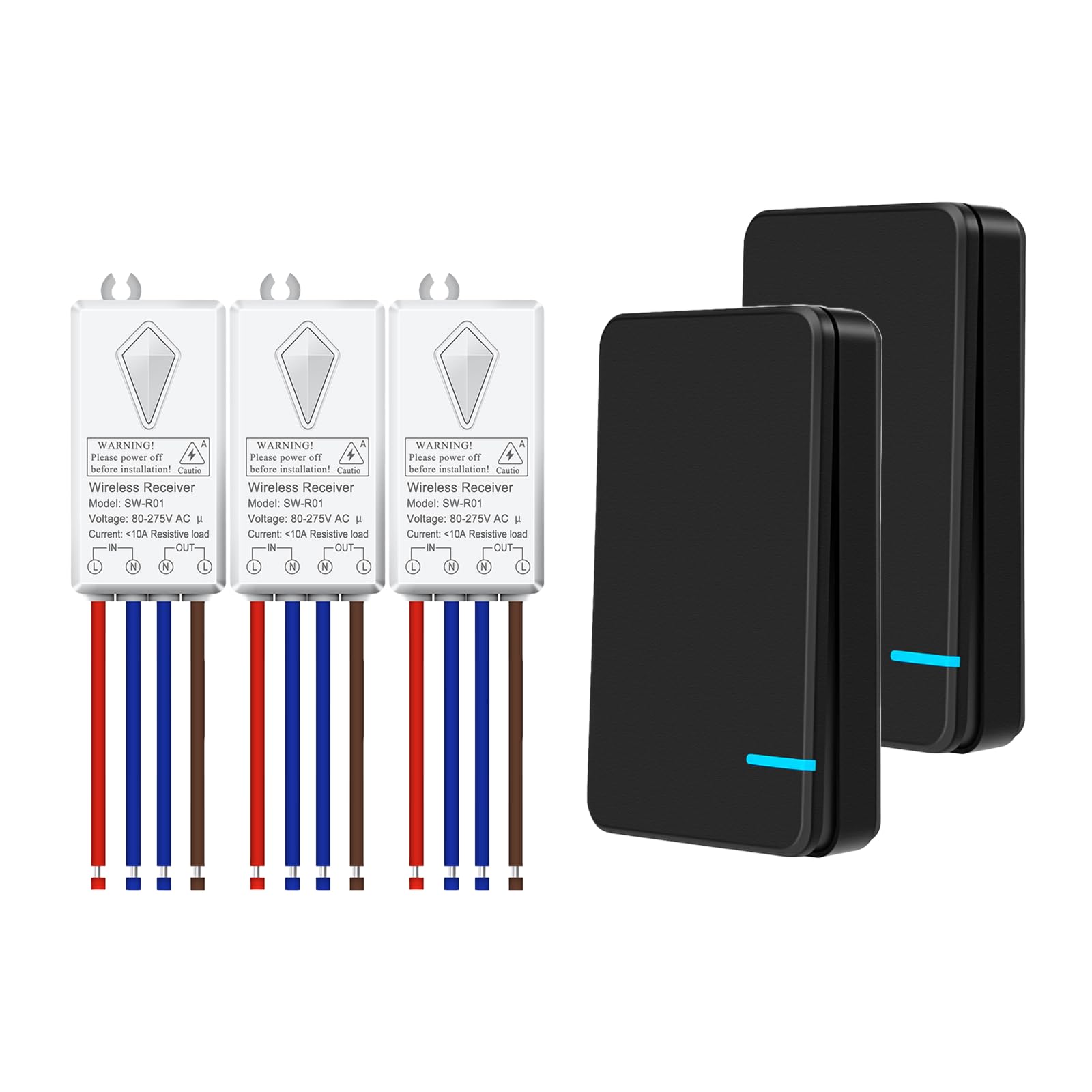 NineLeaf Wireless Light Switch and Receiver Kit Black,No Wiring No Interference,400m Range,Remote Control Light Switch for Lamps,Ceiling Lights,Fans,2 Switch + 3 Receiver — image 1