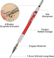 Vista 2 de Enhon Juego de 3 lápices de carpintero mecánico de 0.079 pulgadas con 36 recambios de marcadores y sacapuntas, herramienta de marcado de carpintería