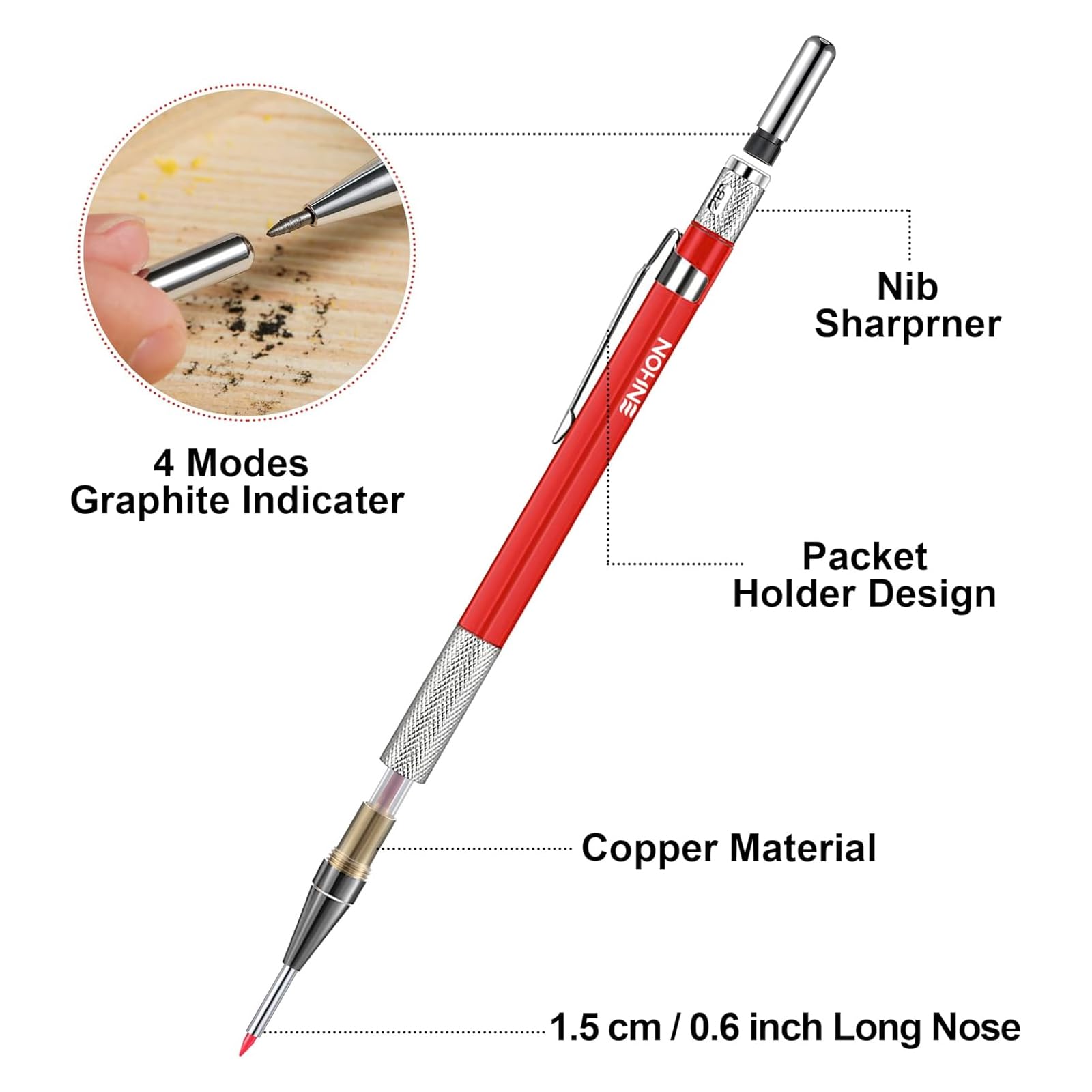 Enhon 3 Pcs 2mm Mechanical Carpenter Pencils Set with 36 Marker Refills — Amazon image 2