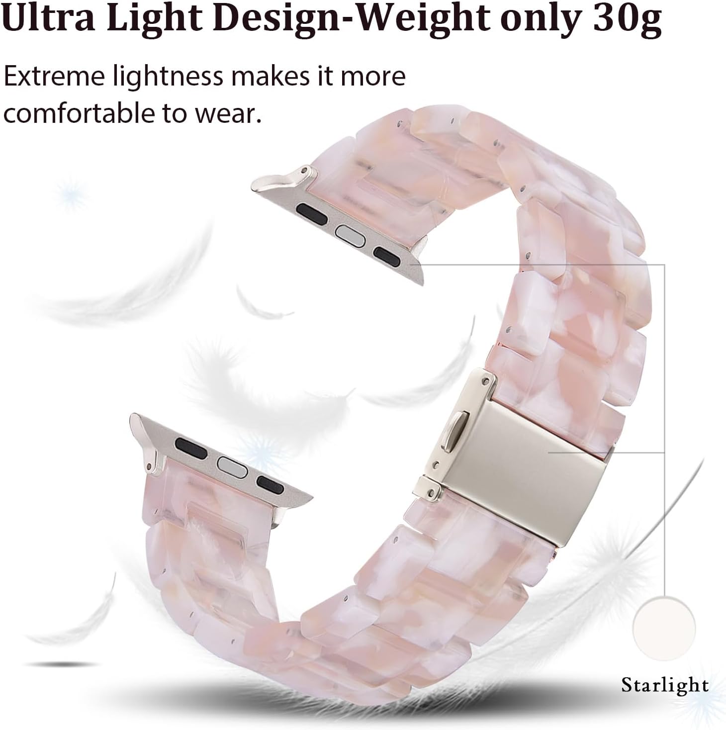 V-MORO Resin Bands Compatible with Apple Watch Series 11/10/9/8/7 41mm/42mm Fashion Dressy Lightweight Cute Strap with Starlight Buckle for iwatch Series SE/6/5/4/3/2/1/SE3(Floral Pink,42mm/41mm/40mm/38mm) - Image 2